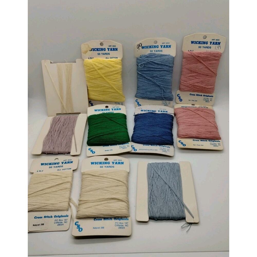 Vtg Cross Stitch Originals Wicking Yarn Thread Lot of 8+ Natural and Colors